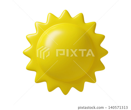 Yellow 3D Sun icon in smooth plastic texture, isolated on background. Symbol for child design, weather forecast, meteorology. 3d render Yellow 3D Sun icon in smooth plastic texture, isolated on background. Symbol for child design, weather forecast, meteorology. 3d render 140571313