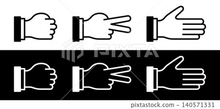 Illustration of the hand signs for rock-paper-scissors Illustration of the hand signs for rock-paper-scissors 140571331