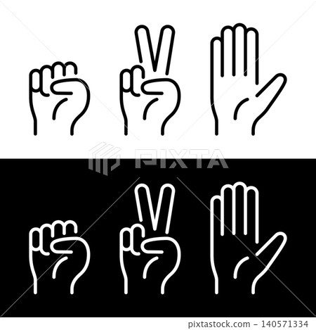 Illustration of the hand signs for rock-paper-scissors Illustration of the hand signs for rock-paper-scissors 140571334