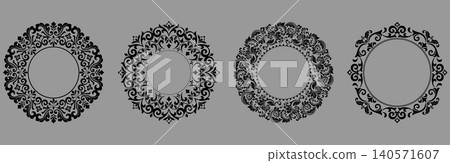 Set of decorative frames Elegant vector element for design in Eastern style, place for text. Floral black and gray frames. Lace illustration for invitations and greeting cards Set of decorative frames Elegant vector element for design in Eastern style, place for text. Floral black and gray frames. Lace illustration for invitations and greeting cards 140571607
