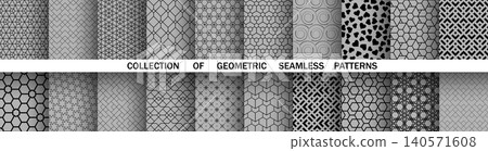 Geometric set of seamless black and gray patterns. Simple vector graphics Geometric set of seamless black and gray patterns. Simple vector graphics 140571608