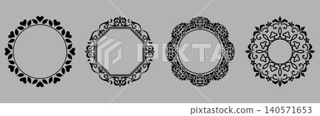 Set of decorative frames Elegant vector element for design in Eastern style, place for text. Floral black and gray frames. Lace illustration for invitations and greeting cards Set of decorative frames Elegant vector element for design in Eastern style, place for text. Floral black and gray frames. Lace illustration for invitations and greeting cards 140571653