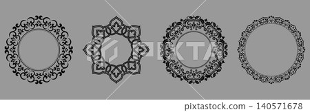Set of decorative frames Elegant vector element for design in Eastern style, place for text. Floral black and gray frames. Lace illustration for invitations and greeting cards 140571678