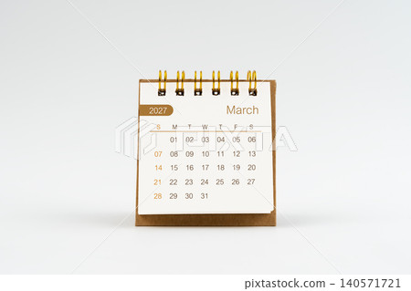March 2027 Mini desk calendar on white background. March 2027 Mini desk calendar on white background. 140571721