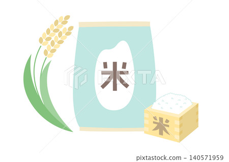 Vector illustration of rice, rice stalks, and rice bags Vector illustration of rice, rice stalks, and rice bags 140571959