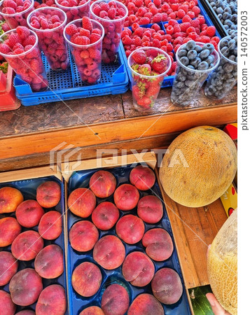 fruits and vegetables on the street. street market. seasonal vegetables and fruits. vegetable and fruit stalls 140572003