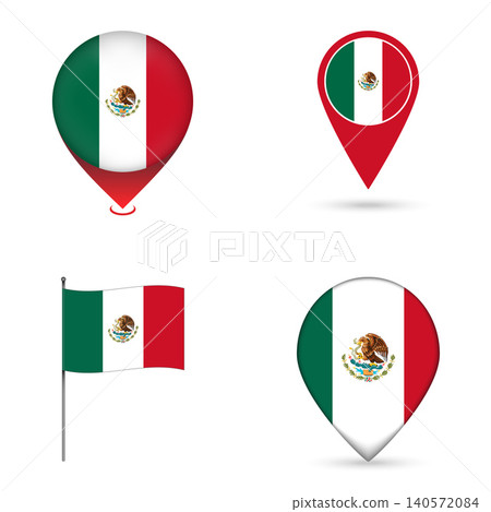 Mexico Flag Map Pin Icons Set Collection. 140572084