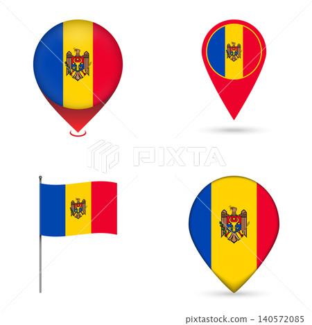 Moldova Flag Map Pin Icons Set Collection. 140572085