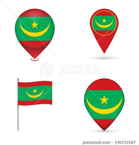 Mauritania Flag Map Pin Icons Set Collection. Mauritania Flag Map Pin Icons Set Collection. 140572087