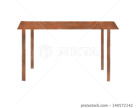 A watercolor-style hand-painted illustration of a wooden table. 140572142