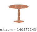 A watercolor-style hand-drawn illustration of a round wooden table. 140572143