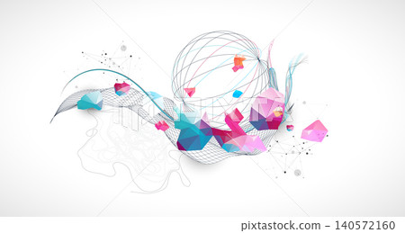 Abstract art background with scientific geometric concepts colorful low poly crystals and delicate wave lines. Vector Abstract art background with scientific geometric concepts colorful low poly crystals and delicate wave lines. Vector 140572160