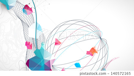 Abstract art background with scientific geometric concepts colorful low poly crystals and delicate wave lines. Vector Abstract art background with scientific geometric concepts colorful low poly crystals and delicate wave lines. Vector 140572165