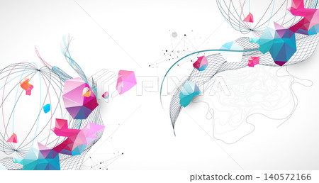 Abstract art background with scientific geometric concepts colorful low poly crystals and delicate wave lines. Vector Abstract art background with scientific geometric concepts colorful low poly crystals and delicate wave lines. Vector 140572166