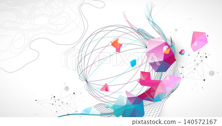 Abstract art background with scientific geometric concepts colorful low poly crystals and delicate wave lines. Vector Abstract art background with scientific geometric concepts colorful low poly crystals and delicate wave lines. Vector 140572167