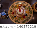 French toast and fruit dessert plate from a cafe 140572219