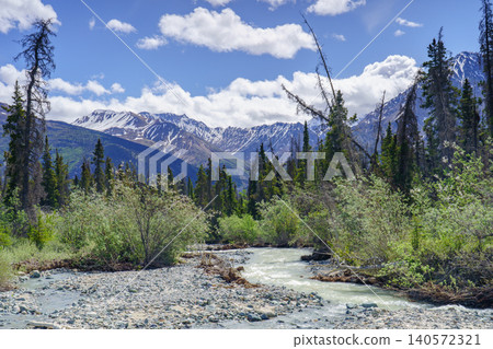 Snowmelt rivers flowing through the Kluane Mountains and taiga forests of Kluane National Park Snowmelt rivers flowing through the Kluane Mountains and taiga forests of Kluane National Park 140572321