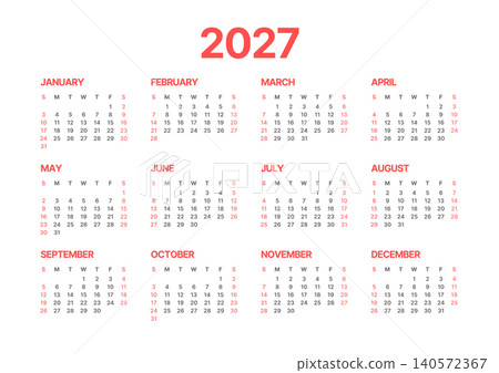 Annual calendar template, one page, Sunday start. Annual calendar template, one page, Sunday start. 140572367