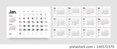Monthly calendar layout for 2027. Planner diary. Monthly calendar layout for 2027. Planner diary. 140572370