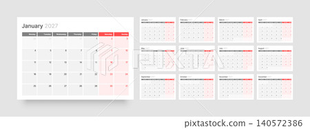 Monthly calendar layout for 2027. Planner diary. Monthly calendar layout for 2027. Planner diary. 140572386