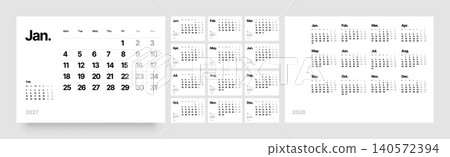 Monthly calendar layout for 2027. Planner diary. 140572394