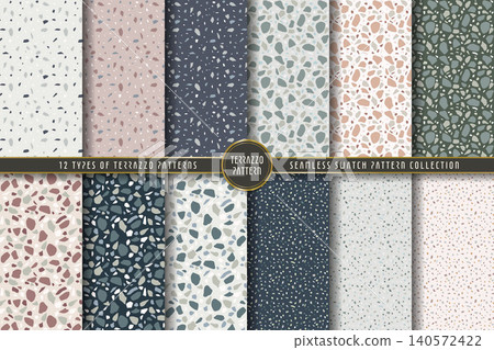 Terrazzo tile pattern swatch collection (12 seamless patterns) 140572422