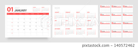 Monthly calendar layout for 2027. Planner diary. 140572462