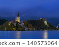 Lake Bled Slovenia Church Island at Blue Hour Twilight 140573064