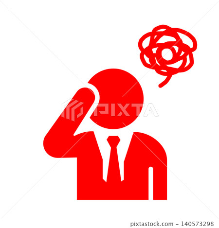 A pictogram (red) of a businessman struggling with worries and stress. A pictogram (red) of a businessman struggling with worries and stress. 140573298