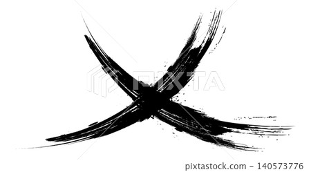 A dynamic, faded black brushstroke; an abstract illustration of an X mark in the style of ink painting. 140573776