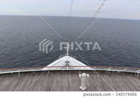 The front of the cruise ship as seen from the deck The front of the cruise ship as seen from the deck 140574008