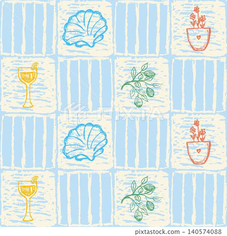 Amalfi style tile seamless pattern with limoncello, olives, shells and pots of flowers. Retro square background. Coastal stylized Italian majolica. Mediterranean aesthetic amalficore cover Amalfi style tile seamless pattern with limoncello, olives, shells and pots of flowers. Retro square background. Coastal stylized Italian majolica. Mediterranean aesthetic amalficore cover 140574088
