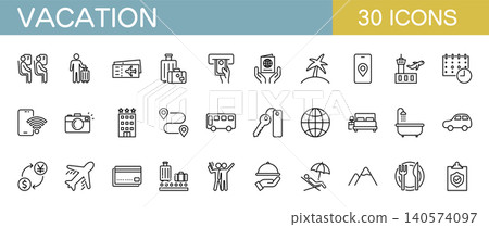 A set of LINE icons related to vacations and travel. A set of LINE icons related to vacations and travel. 140574097