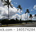 Palm trees along the Ala Wai Canal and a blue sky: A Honolulu scene. 140574284