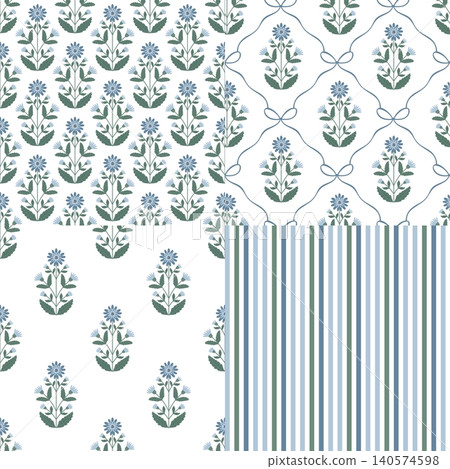 Set of scandinavian floral seamless patterns including botanical, geometric and striped designs. Set of scandinavian floral seamless patterns including botanical, geometric and striped designs. 140574598