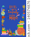 Cute Floral Frame Composed of Little Snail, Books and Flowers 140574876