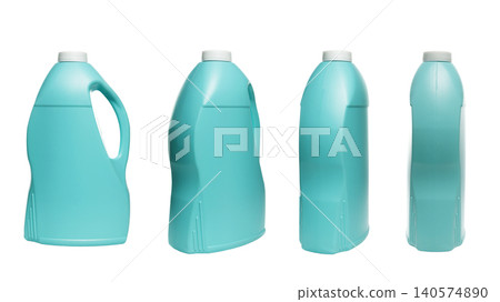 four angles of a turquoise plastic canister in one row four angles of a turquoise plastic canister in one row 140574890