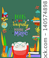 Cute Floral Frame Composed of Cat with Book. Back to School 140574898