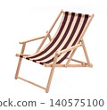 Wooden deck chair with striped fabric isolated on white background 140575100