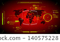 Global tracking interface of an autonomous drone showing target identification on a dynamic red display 140575228