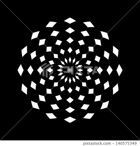 Radial Rotation Circle Dots Pattern on Black Background. Radial Rotation Circle Dots Pattern on Black Background. 140575349