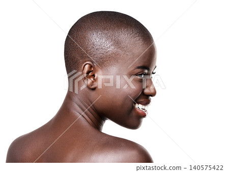 Smile, mockup and closeup of black woman for skin care, beauty and cosmetics isolated on white background. Female person, African lady and even tone in studio for makeup, cleansing and treatment Smile, mockup and closeup of black woman for skin care, beauty and cosmetics isolated on white background. Female person, African lady and even tone in studio for makeup, cleansing and treatment 140575422