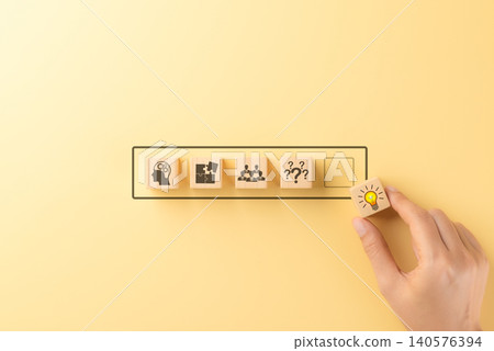 Creative thinking and problem-solving concepts. Placing wooden block with glowing lightbulb icon critical thinking, teamwork, and solutions. innovation, decision-making, business strategy, work idea, Creative thinking and problem-solving concepts. Placing wooden block with glowing lightbulb icon critical thinking, teamwork, and solutions. innovation, decision-making, business strategy, work idea, 140576394