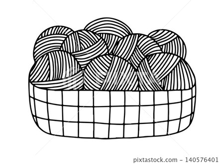 Yarn in basket hand drawn Yarn in basket hand drawn 140576401