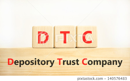 DTC depository trust company symbol. Concept words DTC depository trust company on beautiful wooden blocks. Beautiful white background. Business DTC depository trust company concept. Copy space. 140576483