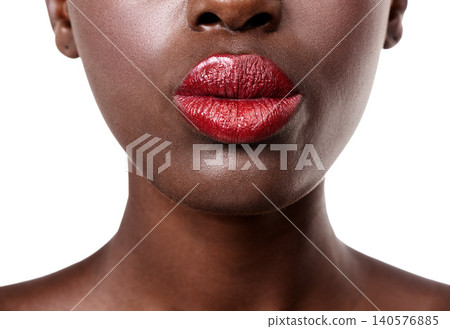Mouth of woman, red and lipstick with beauty, cosmetics and healthy skin for shine isolated in studio. Face, aesthetic or girl model with lip gloss, closeup or skincare results on white background Mouth of woman, red and lipstick with beauty, cosmetics and healthy skin for shine isolated in studio. Face, aesthetic or girl model with lip gloss, closeup or skincare results on white background 140576885