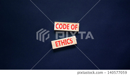 Code of ethics words symbol. Concept words Code of ethics on beautiful wooden blocks. Beautiful black background. Business Code of ethics concept. Copy space. Code of ethics words symbol. Concept words Code of ethics on beautiful wooden blocks. Beautiful black background. Business Code of ethics concept. Copy space. 140577059
