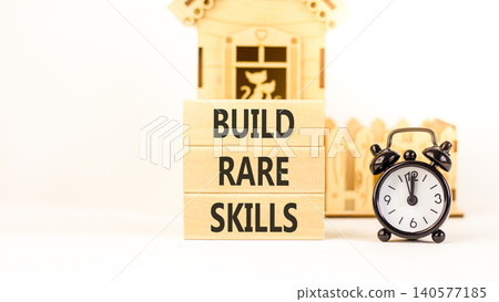 Build rare skills words symbol. Concept words Build rare skills on beautiful wooden blocks. Beautiful white background. Black alarm clock. Business and build rare skills concept. Copy space. Build rare skills words symbol. Concept words Build rare skills on beautiful wooden blocks. Beautiful white background. Black alarm clock. Business and build rare skills concept. Copy space. 140577185