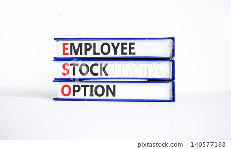 ESO employee stock option symbol. Concept words ESO employee stock option on beautiful books. Beautiful white background. Business ESO employee stock option concept. Copy space. 140577188