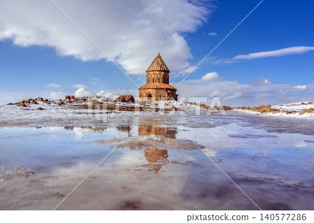 The ancient Church of Saint Gregory of Abughamrents under winter snow in Ani ruins, Kars, Turkey The ancient Church of Saint Gregory of Abughamrents under winter snow in Ani ruins, Kars, Turkey 140577286